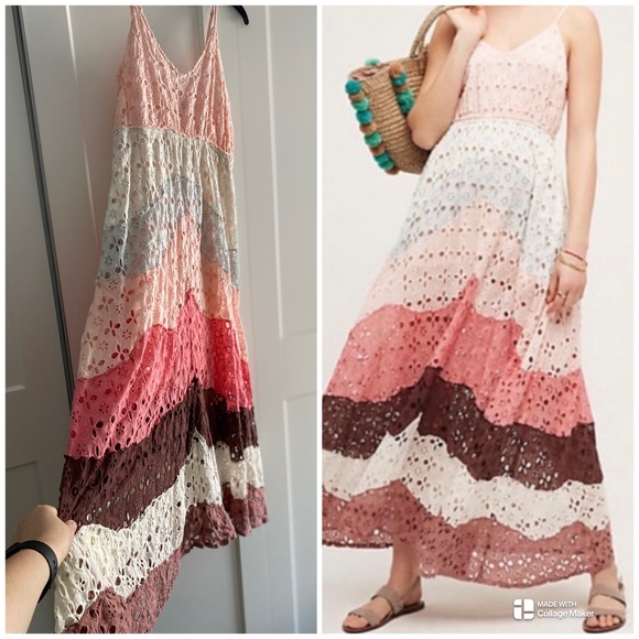 Anthropologie Raga Sleeveless Tiered Eyelet Maxi Dress Size L - Picture 6 of 11